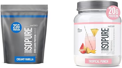 Isopure Proteína en polvo cremosa de suero de vainilla aislada con vitamina C y zinc y proteína en polvo, proteína aislada de suero transparente,