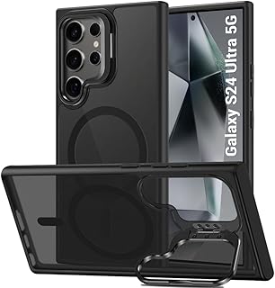 TheGiftKart Hybrid ShockProof Back Cover Case for Samsung Galaxy S24 Ultra 5G | Hard Case for Samsung S24 Ultra(PC & TPU, MagSafe Compatible, Built-In Stand, Translucent Smoke Matte Back, Black Sides)
