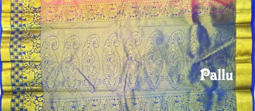 Image of VFCollections Women's Traditional Handloom Kanchipuram Silk Pure Pattu Sarees | Rich Zari Woven Design | Bridal Saree | Unstitched Blouse