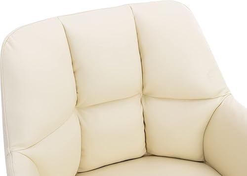 Miniatura 8 de EALSON Cómoda silla de escritorio de cuero, moderna silla de trabajo para computadora, sin ruedas, silla giratoria con brazo de respaldo medio para