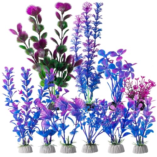 COMSUN 10 Pack Artificial Aquarium Plants, Small Size 4 inch Approximate Height Fish Tank Decorations Home Décor Plastic Purple