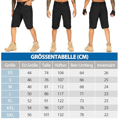 Jogwits Herren Hosen Kurze Sommer Shorts Cargo Hose leichte Schnelltrocken Outdoor Sporthose für Wandern mit Mehrfachtasche Taschen-6223-Black-M