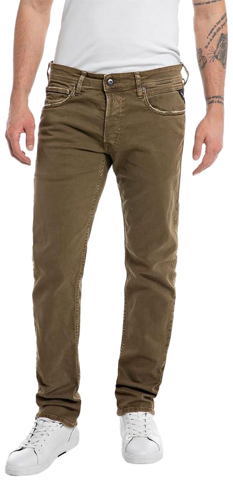 Replay Herren Jeans Grover Straight-Fit, Mud Green 317 (Grün), 29W / 34L