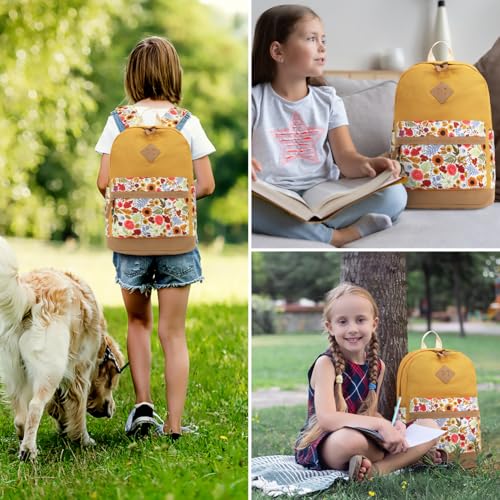 Image of Leaper School Cute Backpack for Girls: Canvas Kawaii Bookbags for Girl 10-12 Years Old - Laptop Travel Backpacks for Teens Sunflower Yellow