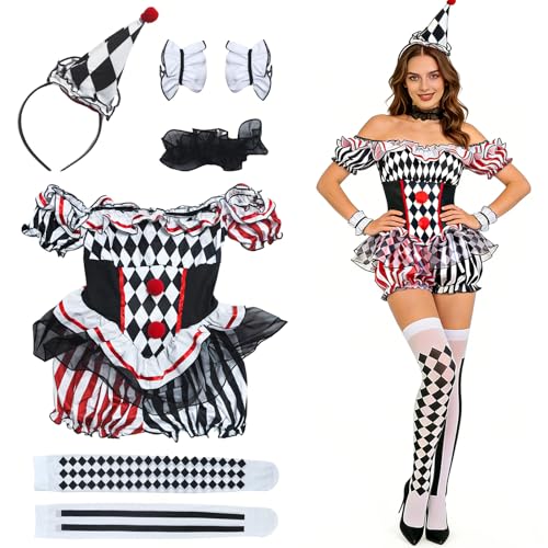 GOUYENG Disfarce arlequim mulher, disfarce de arlequina, disfarces de palhaço mulher, disfarces de mulher arlequin, disfarces de palhaço carnaval, fantasia de palhaço carnaval, fantasia de palhaço