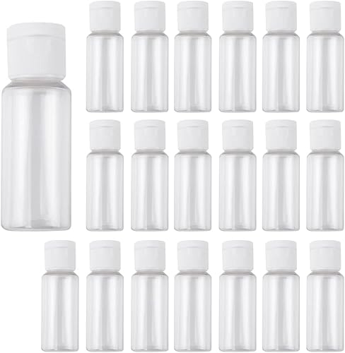 Imirootree 20 botellas de plástico con tapa abatible, dispensador vacío transparente, botellas de cosméticos recargables para champú, jabón corporal