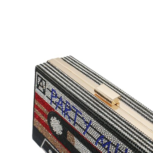 Women Retro Radio Tape-shape Rhinestone Clutch Purse Vintage Crystal Evening Handbag Party Cocktail Shoulder Bag - Image 5