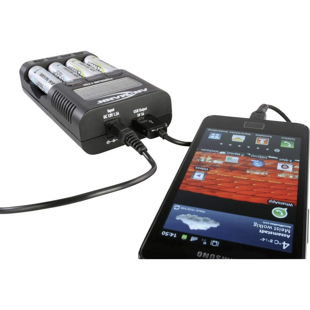 ANSMANN Chargeur Powerline 4 Pro Station de charge multifonctionnelle pour 1 à 4 accus NiMH/NiCd-AA ou AAA permet de charger des appareils via le port USB du chargeur
