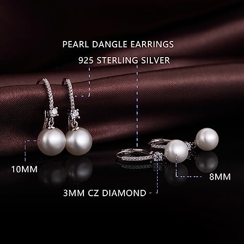 Jiamiaoi Pearl Dangle Earrings 925 Sterling Silver Pearl Earrings for Women 10mm White/Black Pearls3