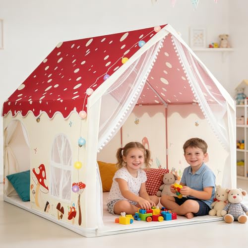 Maxetodo Tienda de juegos para niños con forma de seta, casa de juegos con 2 puertas, luces LED, gran espacio 160 x 105 x 128 cm y alfombrilla antideslizante, fácil montaje en 15 min, portátil para
