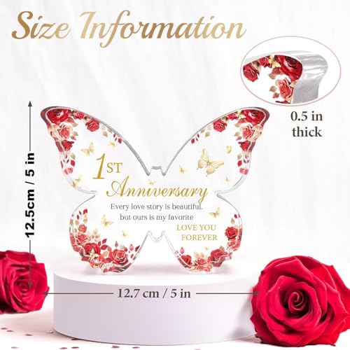 Image of Gifzy 1 Year Anniversary Romantic Gifts for girl Him - 5x5x0.5 Inch Butterfly Acrylic Plaque Decorations - One Year 1st Anniversary Paper Gifts Ideas for Girlfriend Boyfriend Wife Husband