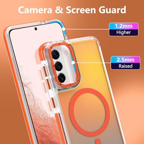 Image of Magnetic Case for Samsung Galaxy S22 [Compatible with Magsafe] [Cute Fashion Fluorescent Design] [1 Screen Protector] Slim Translucent Matte Case for Galaxy S22 6.1 inch, Orange