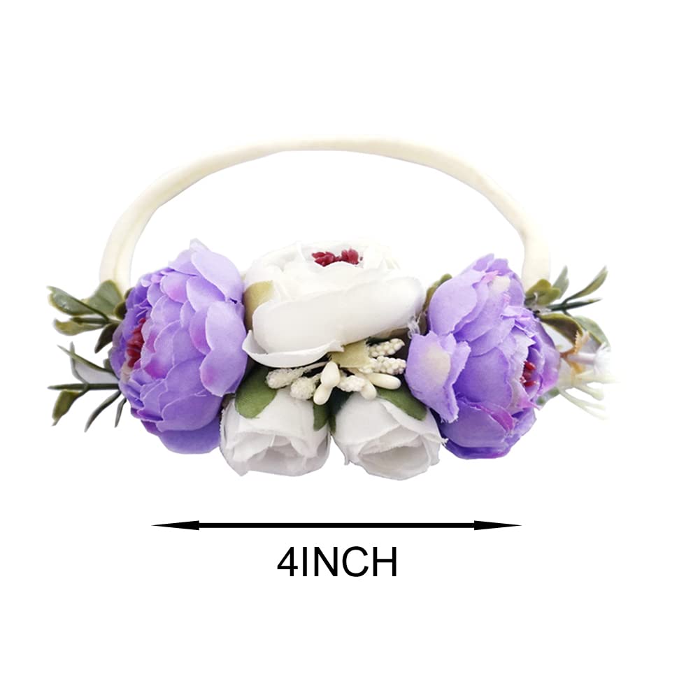 BGFKS Vestido tutú elegante de encaje con pompones y manga con vuelo, con diadema de flores