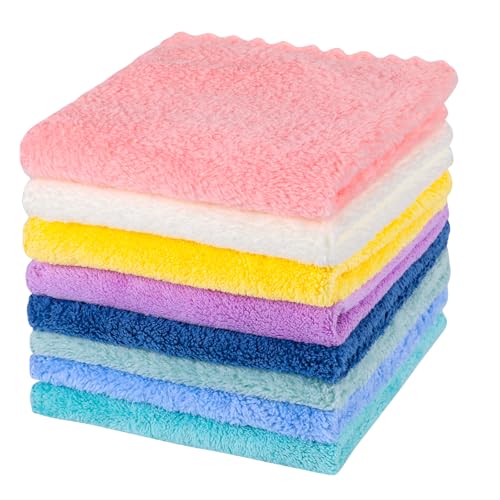Radsocken 8 Pack Flannel Face Cloth 12 x 12 Inch Soft Face Towels Make Up Remover Cloth Reusable Microfibre Face Cloth Facial Cleansing Cloths Baby Wash Cloth for Women Kids