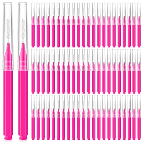 Lallisa 100 Pieces Micro Eyebrow Spoolie Brush with Cap, Pink