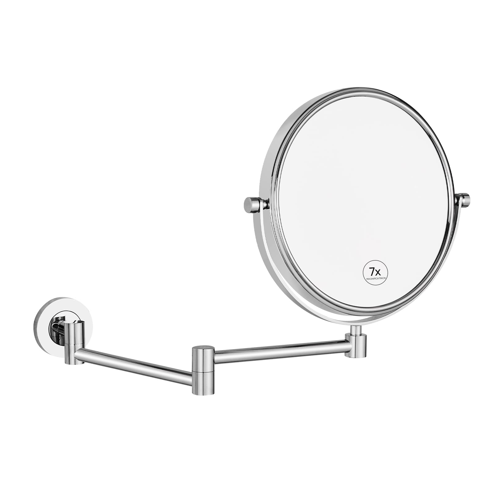 Nicesail Miroir cosmétique mural grossissant 7x chromé pour salle de bain Miroir de maquillage extensible avec grossissement Montage mural Diamètre 20 cm
