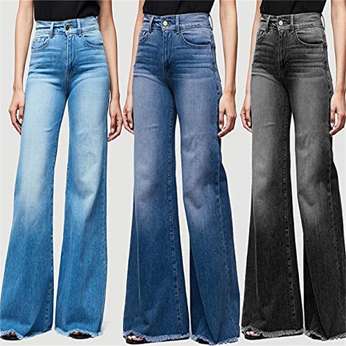 Women's High Waist Flare Bell Bottom Jeans Pants Stretch Retro Wide Leg Denim Pants Raw Hem Jean Trousers (2X-Large,Dark Blue)4