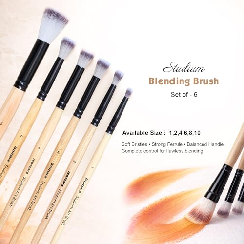 Image of Isomars Studium Flat Blending Brush Set of 6 for Artists - Professional Paint Brushes for Blending & Smooth Transitions - Ideal for Watercolor, Acrylic & Oil Painting - Sizes 1, 2, 4, 6, 8, 10
