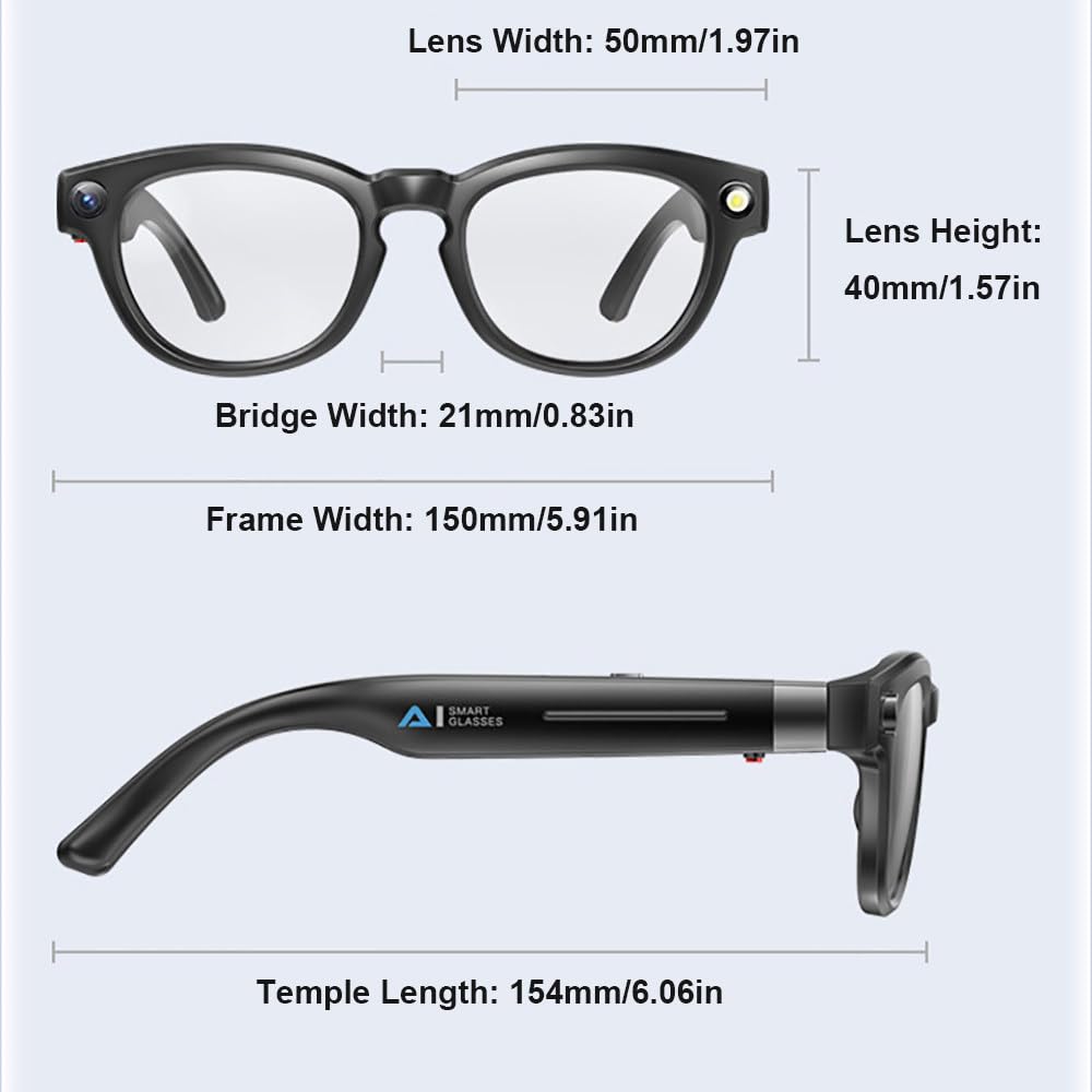 Lunettes Intelligentes IA,Caméra HD 4k,Balayage Et Toucher,Puce Anti-Tremblement Intégrée,Connexion Bluetooth Wi-FI,Changement De Couleur,Conception Stéréo À Deux Canaux,pour Les Voyages