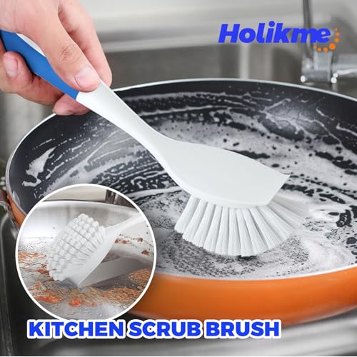 Image of Holikme Cleaning Brush Set, Scouring Pad for Cleaning, Groove Gap Brushes for Pot, Pan, Kitchen Sink, Wire Brushes (Azul)
