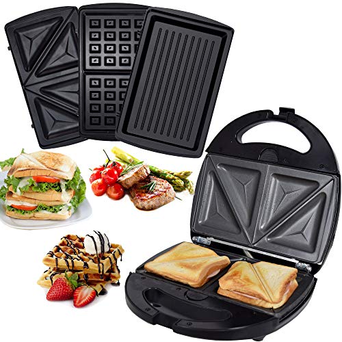 Syntrox Germany 3 in 1 Edelstahl Maker SM-1300W Multimaker Sandwichmaker + Waffeleisen + Kontaktgrill mit 3…