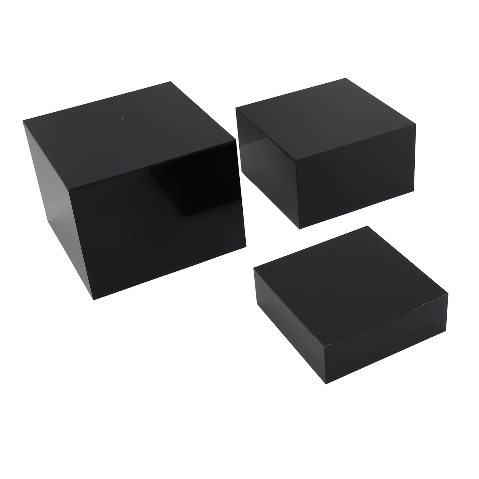 Confezione da 3 alzate in acrilico per tavolo da dessert, design impilabile cubico per mostrare torte, snack, gioielli, alzate trasparenti per buffet, facili da mantenere, 3 misure (nero)