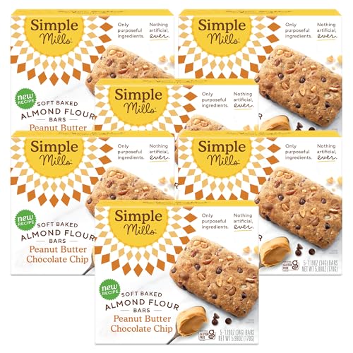 Image of Simple Mills Almond Flour Soft Snack Bars, PB Choc Chip, 6pk, 30ct, 1.19oz