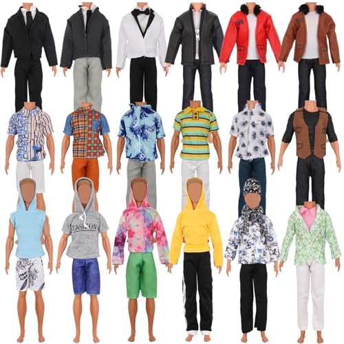 ZTWEDEN 12 Inch Boy Doll Clothes with Leather Jackets Suit Shirts Sweatshirts Shorts Pants T-Shirts for Girls and Boys Xmas Gift (Randomly 6 Sets 12 Pieces )