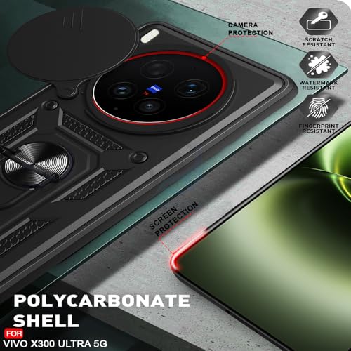 Image of AESTMO Tough Armor Vivo X300 Ultra 5G Bumper Back Case Cover | Ring Holder & Sliding Camera Shield Cover | 360 Degree Protection Back Case Cover for Vivo X300 Ultra 5G (Black)