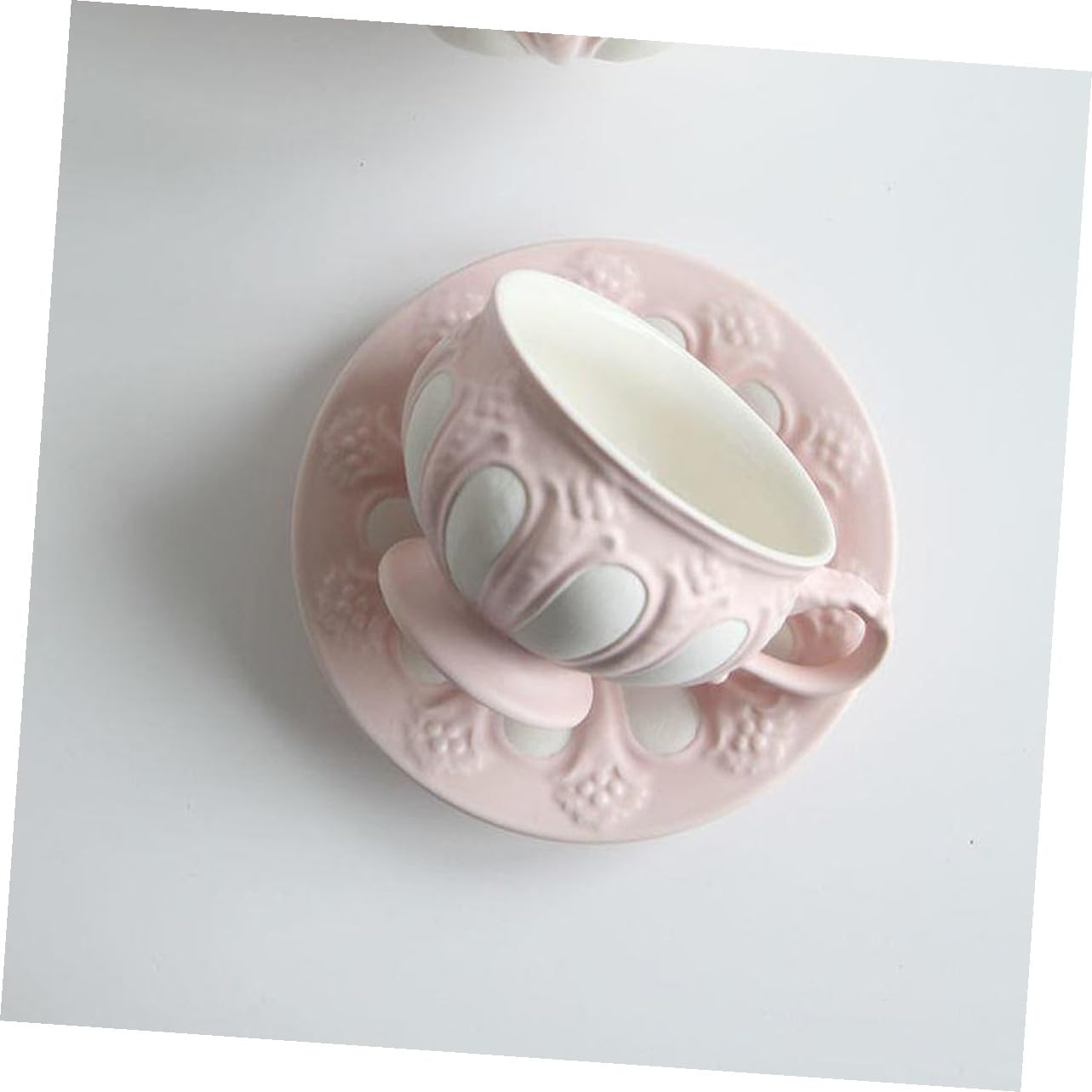 Kaffeetassen Satz 1 Satz Keramik Rosa mit Untertasse, Reliefdesign