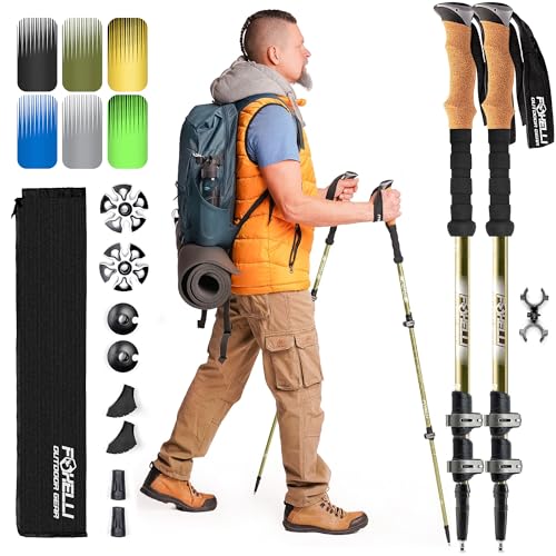 Foxelli Trekking Poles &ndash; Lightweight Collapsible Aircraft Grade Aluminum Hiking Poles with Cork...
