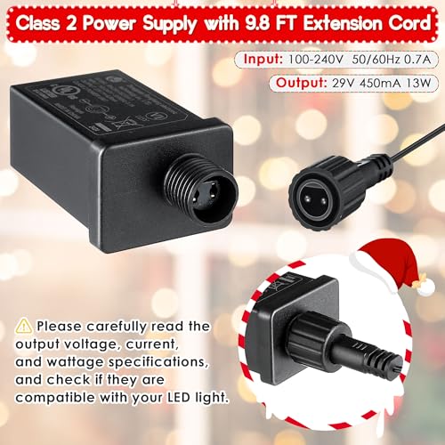Image of 4 Pack 29V 13W Class 2 Power Supply, Christmas Tree Light Adapter with 9.8Ft Extension Cord, IP44 Waterproof Low Voltage LED Transformer for Christmas String Lights,Holiday & Seasonal Inflatable Decor