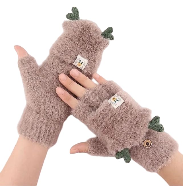 Winter Gloves for Women Woolen Warm Soft Fur Fleece Hand Gloves for Women and Girls Knitted Acrylic Wool Touchscreen Finger Cute Mitten (Freesize)