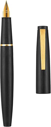 Jinhao 80 - Pluma estilográfica de fibra de carbono cepillada, punta fina iridio, color negro con clip dorado