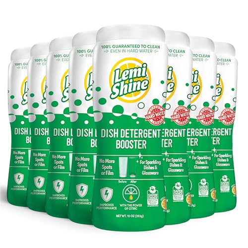 Lemi Shine Dish Detergent Booster, Hard Water Stain Remover, Multi-Use Citric Acid Cleaner 10 oz, Pack of 8