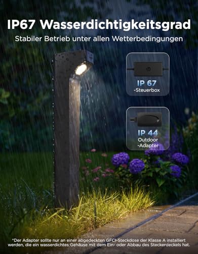 Govee Wegeleuchten Außen 2 Lite RGBWIC, Smart Gartenbeleuchtung mit IP67 Wasserdicht, Kompatibel mit Matter, Alexa & Google Assistant, 60+ Szenen, Outdoor Gartenleuchte für Gehweg,Hof,Garten, 4 Stück