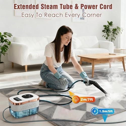 Steam Cleaner Handheld For Home, 4 Bar Steamer Cleaning Hand Held For Carpet Couch Car Nettoyeur Vapeur Machine a Vapeur Portable Steam Vacuum Cleaner, 15s Heat-Up, 1.25L Tank, 6 Gears, 1500W - 5