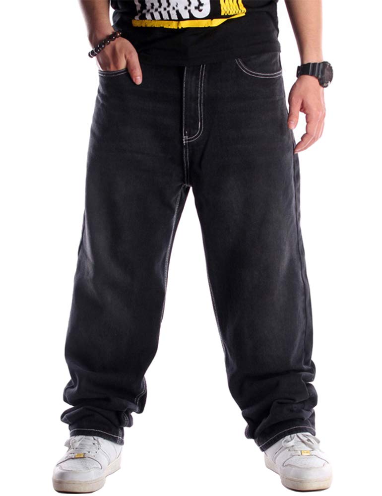 Ylingjun Mens Baggy Hip Hop Jeans Casual Loose Fit Embroidered Skateboard Denim Pants