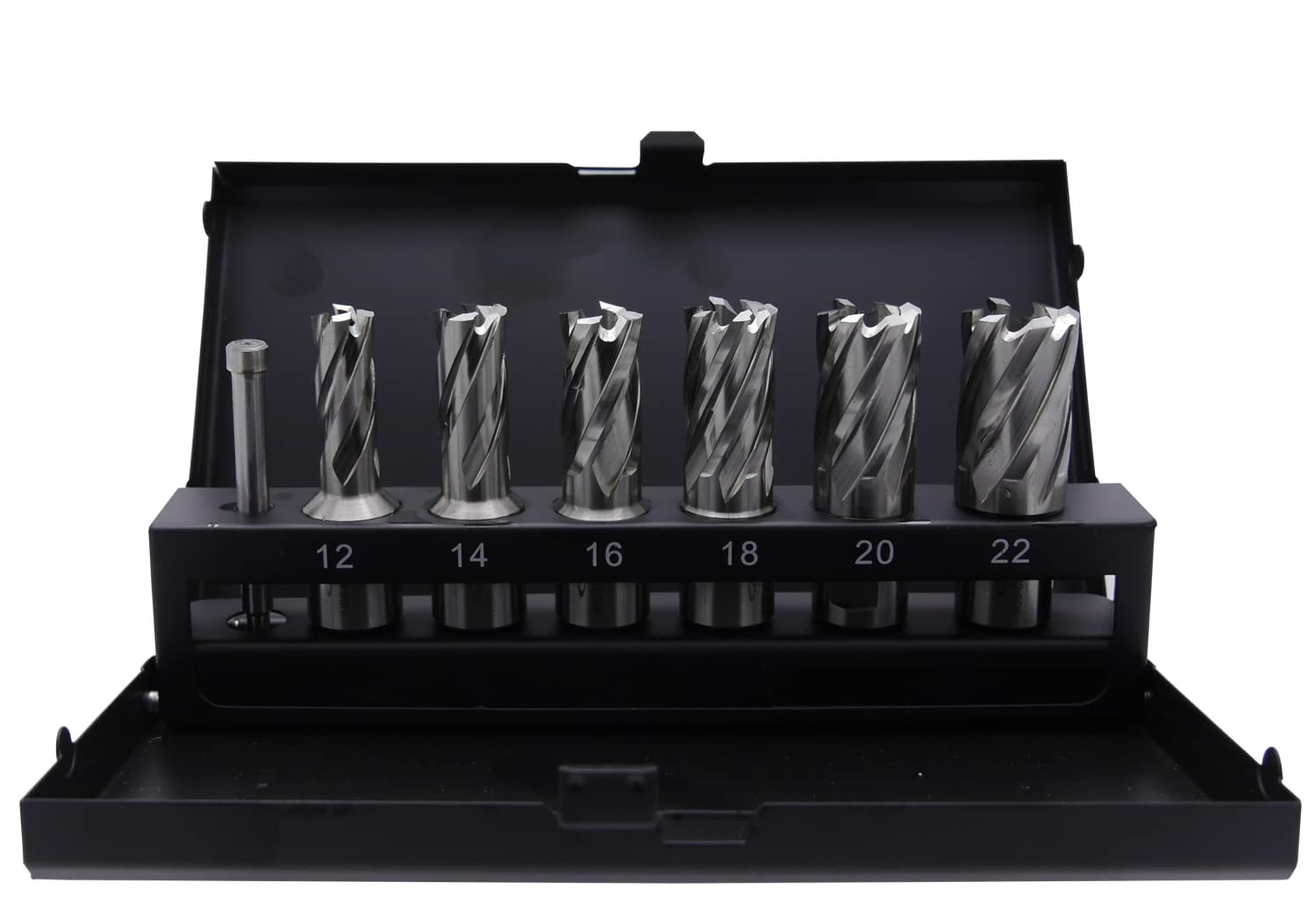 SMI HSS-E Kernbohrer SET 7 teilig 19 Weldon bestehend aus Kernbohrer 12, 14, 16, 18, 20, 22 und Zentrierbohrer Schnittiefe 30 mm