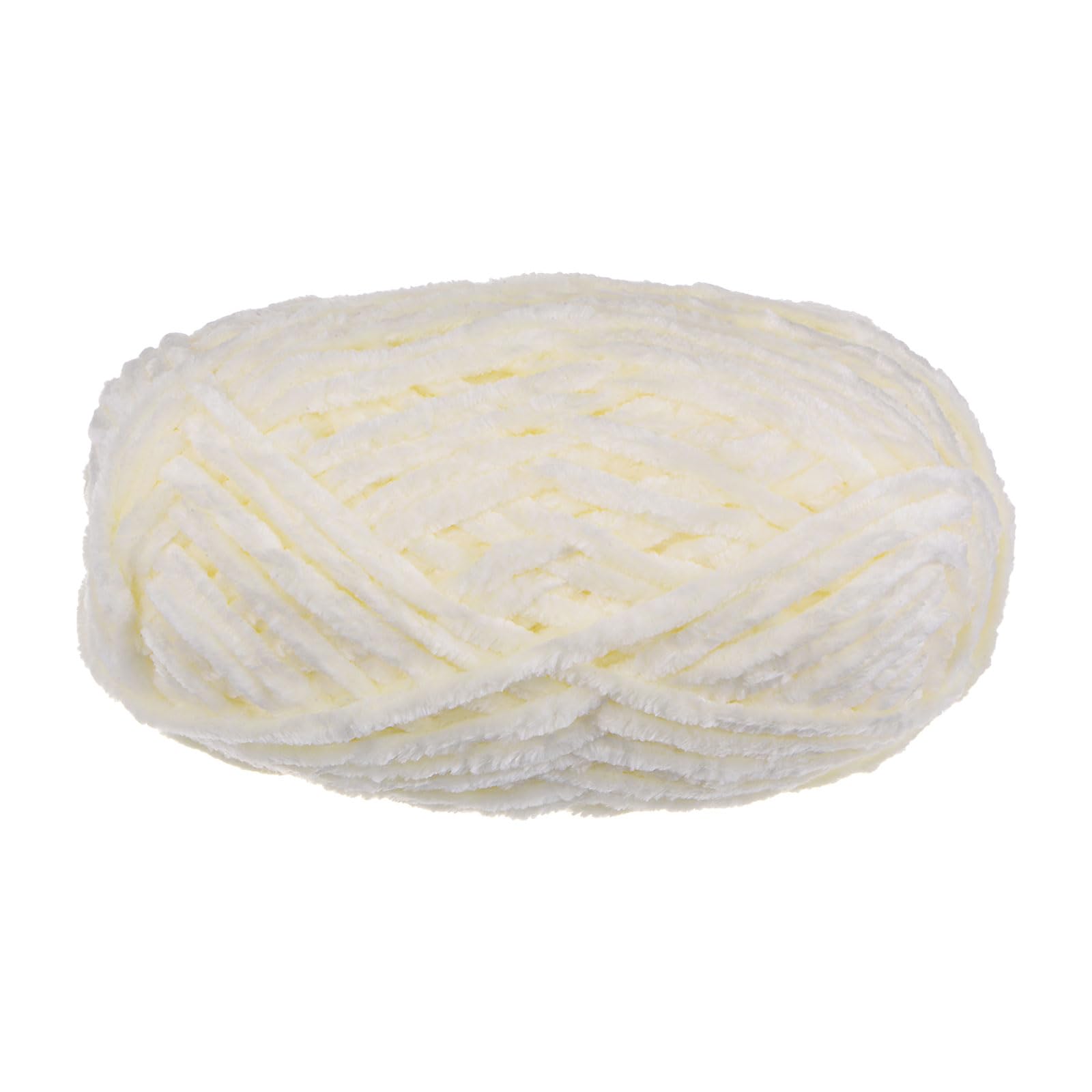 uxcell 1 Skein Velvet Yarn Chenille Yarn 100g/3.5oz 87 Yards Total Length 6# Super Bulky Polyester Soft Blanket Yarn for Knitting Weaving Bag Scarf Cream