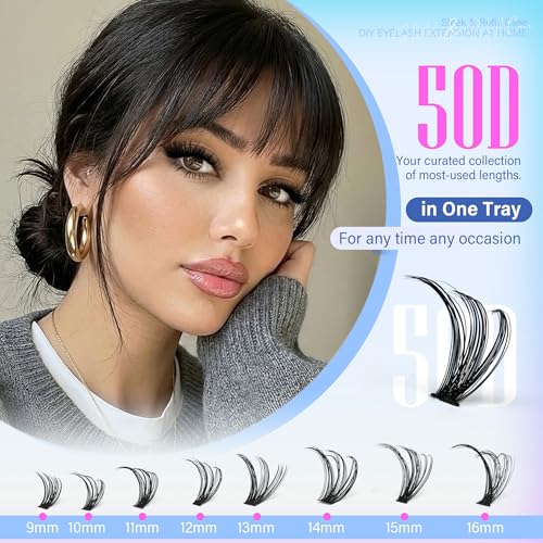 Image of Pawotence Lash Clusters 200pcs Individual Lashes 50D Cluster Eyelash Extensions 9-16mm Eyelash Clusters Lash Extensions for Self Application (50D, 0.07D, 9-16mm Refill)