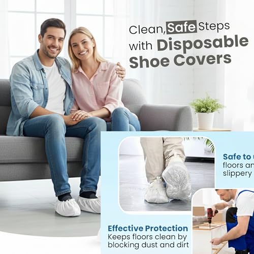Image of Disposable Shoe Covers | Non-Woven Breathable Anti-Slip Foot Covers with Elastic | Not Waterproof | Indoor Hygiene for Hospital, Clinic, Home Cleaning & Visitors Use | Free Size