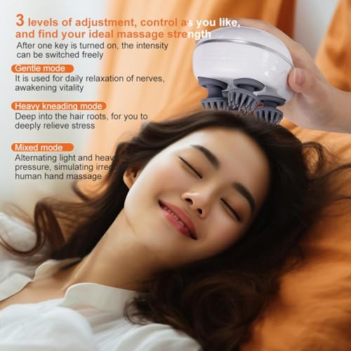 Image of Electric Scalp Massager Scalp Massager - 96 Silicone Kneading Points with Detachable Heads | Multi-Use Scalp, Body & Head Massager for Hair Growth | Ergonomic Green Design (White)
