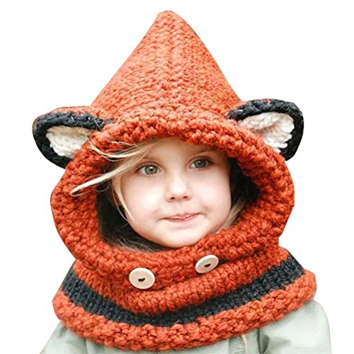 Gorros Niña, Invierno Caliente Zorro Animal A Prueba de Viento Sombreros Niño Niña Sombrero Tejer Earflap Sombreros (Naranja)