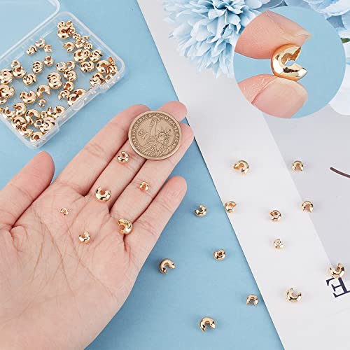 Beebeecraft 120Pcs 4 Size Crimp Bead Covers 18K Gold Plated Brass Half Round Open Crimp Beads End Tip 4mm/5.5mm/6mm/7.5mm for Jewellery Makings - Image 3