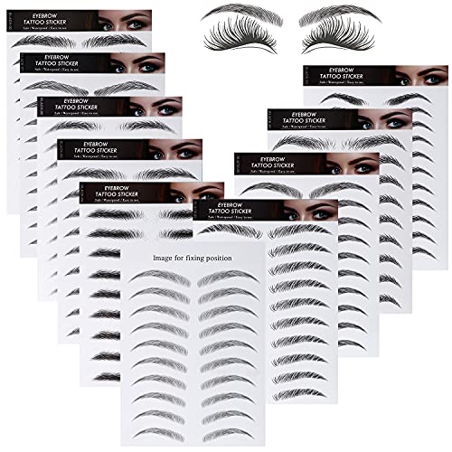 10 Sheets 4D Hair-Like Waterproof Eyebrow Tattoos Stickers Eyebrow Transfers Stickers Grooming Shaping Eyebrow Sticker in Arch Style for Women and Girls, 66 Pairs (brown)