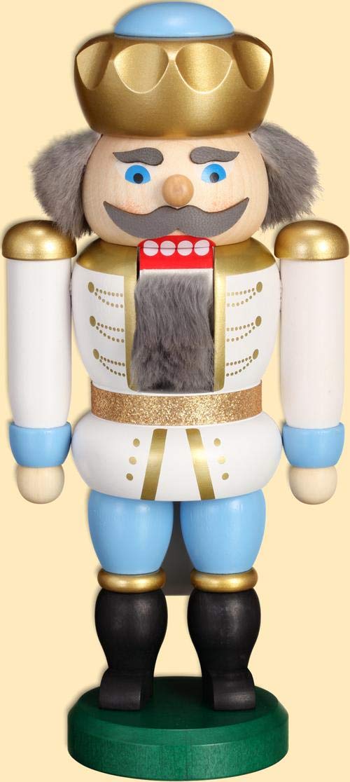 Dekoracja bożonarodzeniowa łuparka do orzechów król biało-niebieski wys. x szer. x gł. = 20 x 10 x 6 cm nowość Boże Narodzenie Seiffen Nutcracker orzechy Rudawy zima dekoracja drewniana Mikołaj Boże Narodzenie orzech włoski