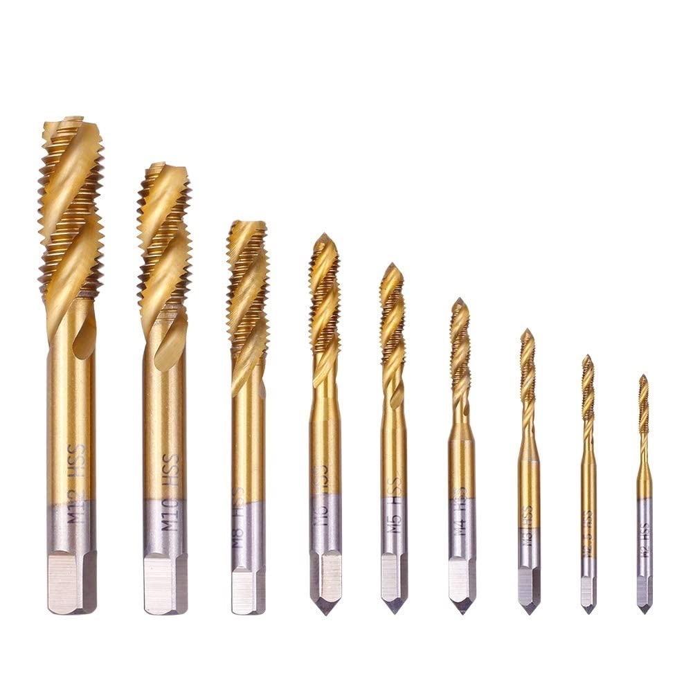 Juego de 9 Uds. De brocas de tornillo HSS chapadas en titanio M2-M12, brocas de rosca métricas, juego de brocas helicoidales