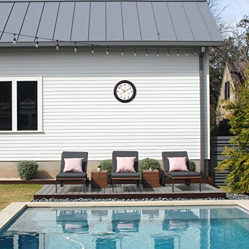 Skynature Large Outdoor Clock, Waterproof Patio Outdoor Clock With Thermometer And Hygrometer Combo, 18 Inch Outdoor Clocks For Porch, Fence, Balcony - Metal Matte Black #TOP2