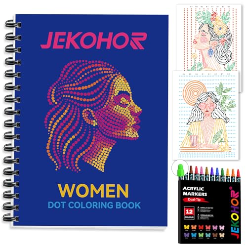Image of Dot Coloring Book for Adults with 12 Dual-Tip Acrylic Markers,Dot Art for Adults-Adult Coloring Book with Dot By Letter 30 Patterns,Relaxation,Relieving Gifts for Women /Mother /Girl